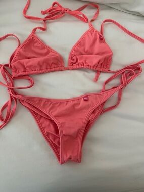 Triangle String Bikini Set in Coral Pink